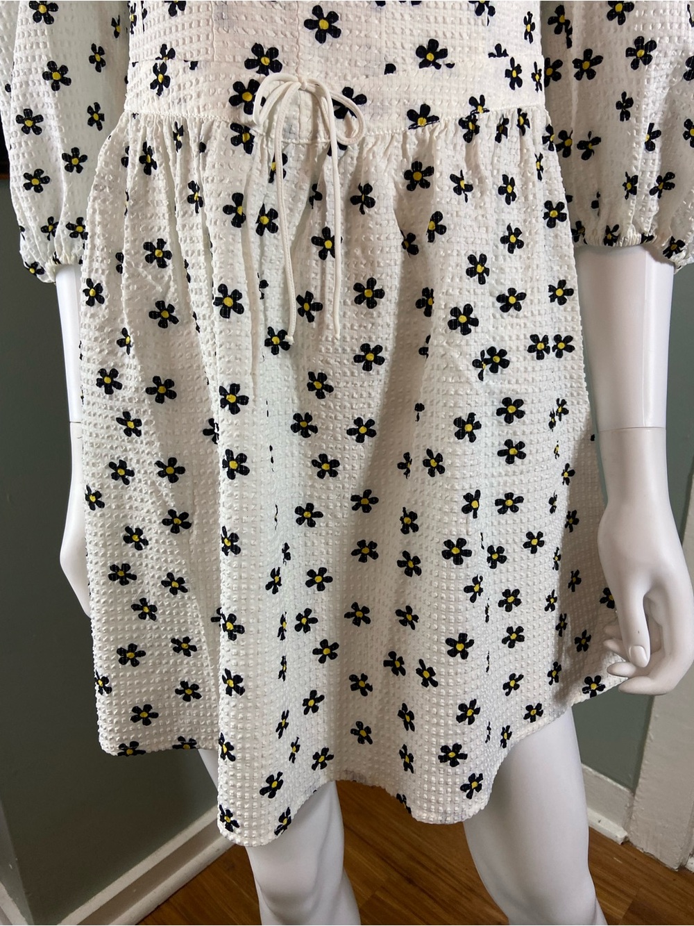 For Love & Lemons Connie White Babydoll Mini Dress Black Floral Print Small S - Picture 9 of 14
